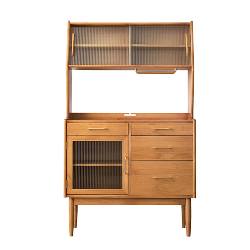 Nordic Style Pine Wood Storage Sideboard Cabinet with Glass Doors