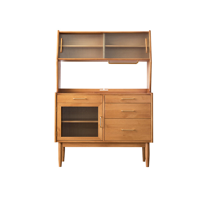 Nordic Style Pine Wood Storage Sideboard Cabinet with Glass Doors