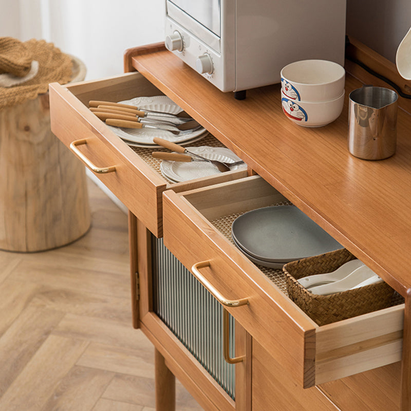 Nordic Style Pine Wood Storage Sideboard Cabinet with Glass Doors