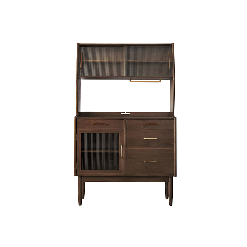 Nordic Style Pine Wood Storage Sideboard Cabinet with Glass Doors