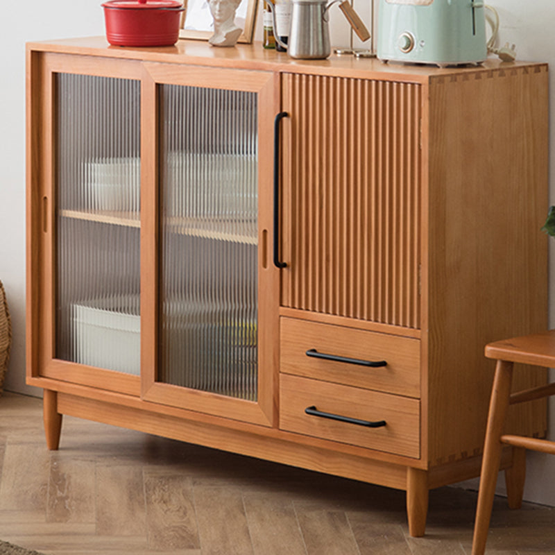 Nordic Style Solid Wood Storage Sideboard Cabinet with Glass Doors