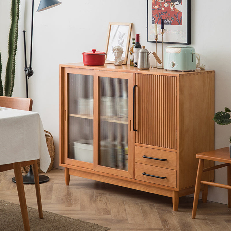 Nordic Style Solid Wood Storage Sideboard Cabinet with Glass Doors