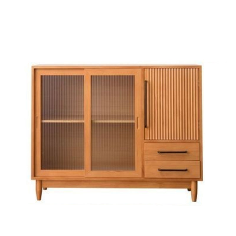 Nordic Style Solid Wood Storage Sideboard Cabinet with Glass Doors