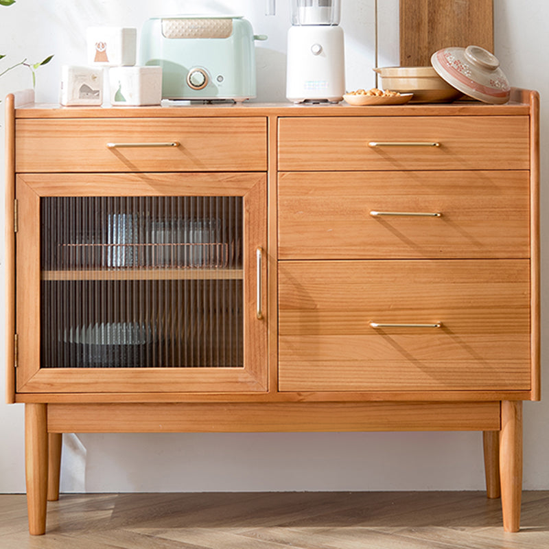 Modern Style Pine Wood Storage Sideboard Cabinet with Glass Door