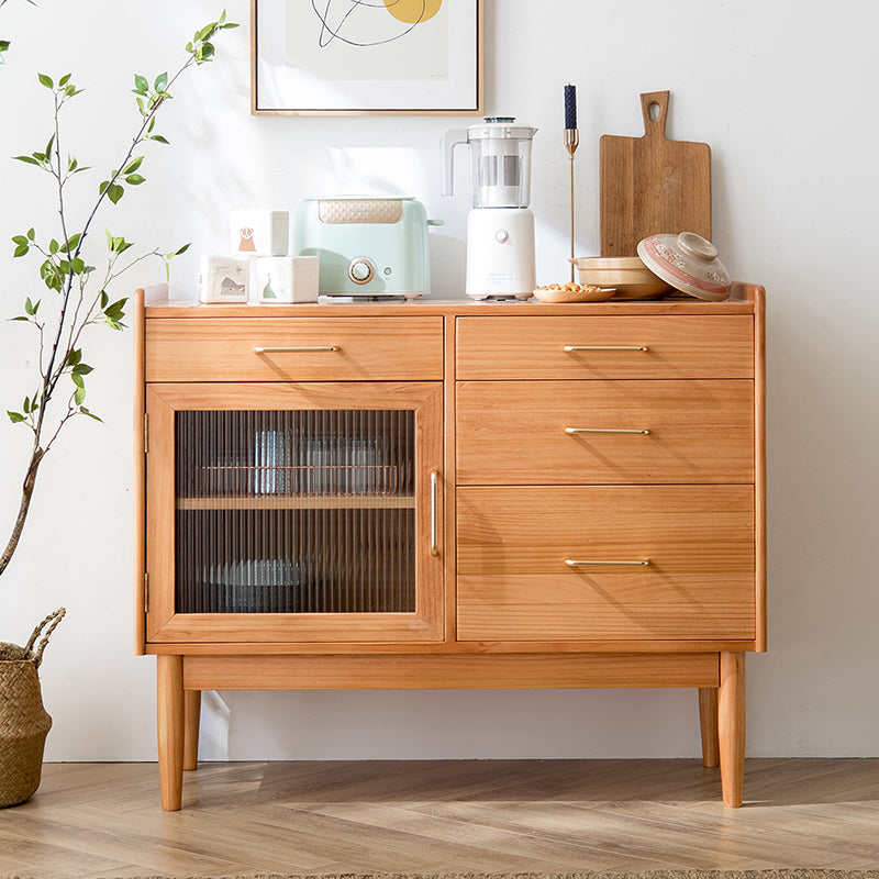 Modern Style Pine Wood Storage Sideboard Cabinet with Glass Door