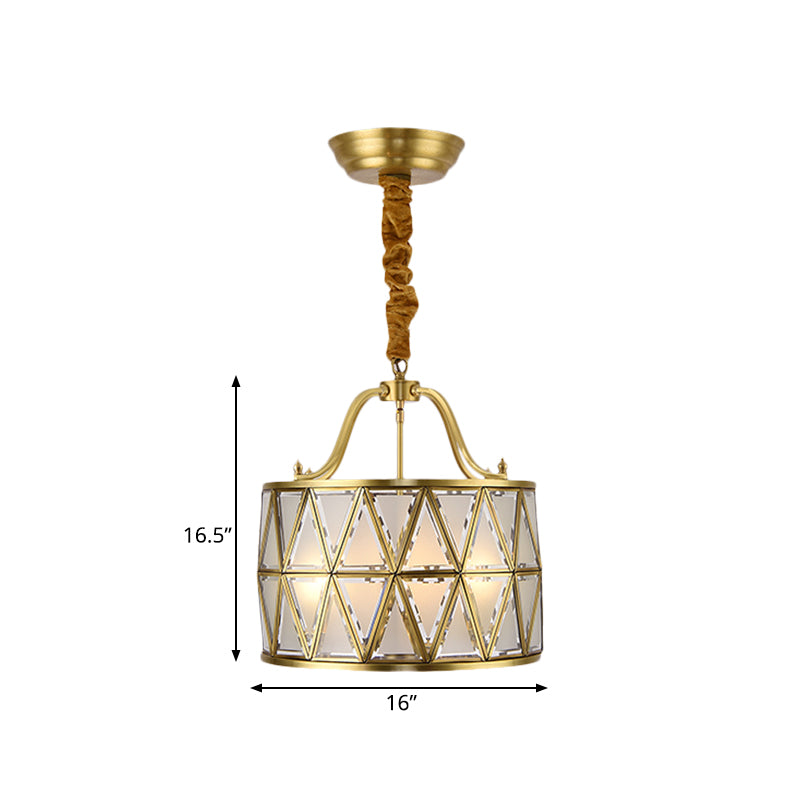 4-Bulb Drum Ceiling Chandelier Vintage Brass Finish Metallic Suspension Light for Dining Room