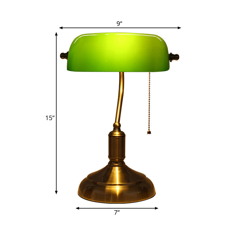 Single Swivelable Shaded Table Lighting Retro Green Glass Nightstand Lamp with Pull Chain in Polished Brass