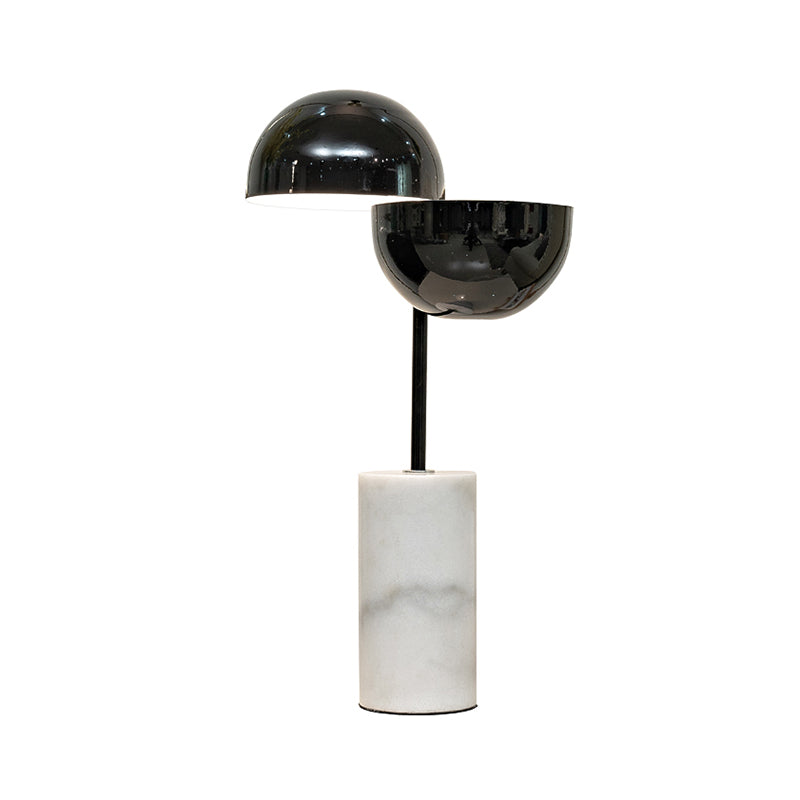 Black Finish Dual Semicircle Night Light Contemporary 2 Lights Iron Night Table Lamp with Cylinder Marble Base