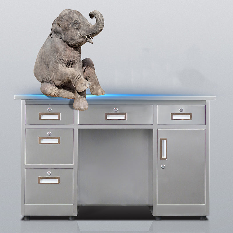 Rectangular Shaped Silver Office Desk with 3/5 Drawers for Office