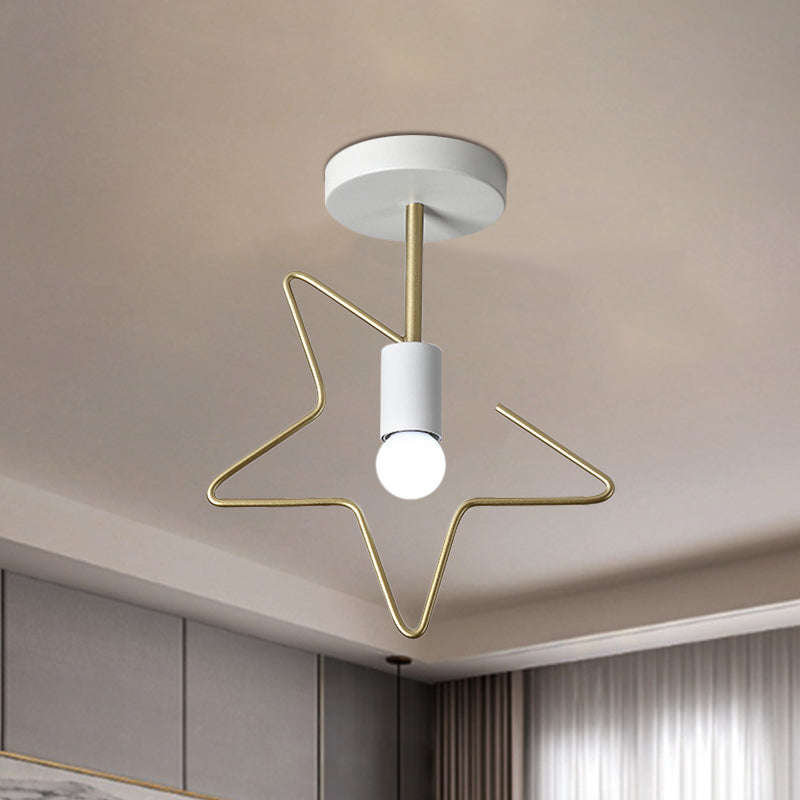 Star/Loving Heart Frame Semi Flush Macaron Iron 1-Light Grey/White/Green Finish Close to Ceiling Lighting for Hallway