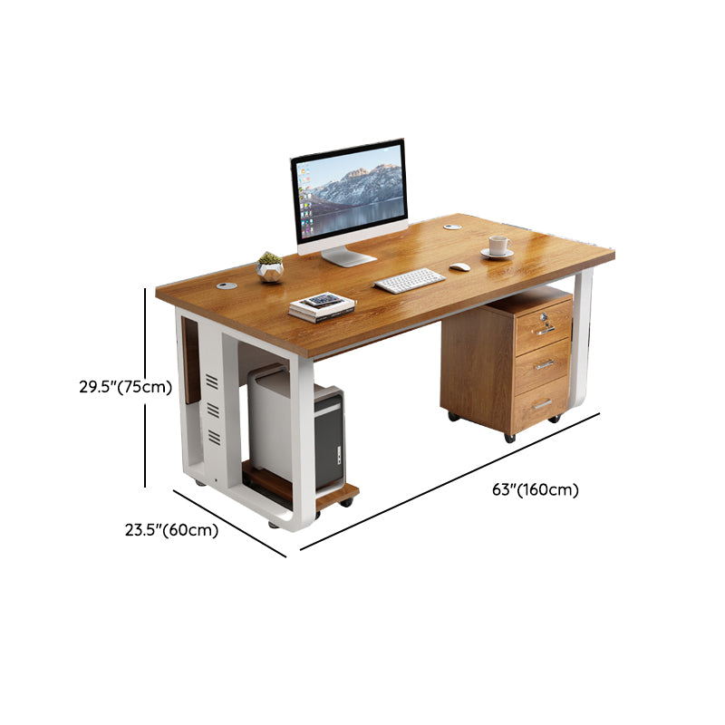 Modern Style Rectangular Shaped Office Writing Desk Wood in Brown