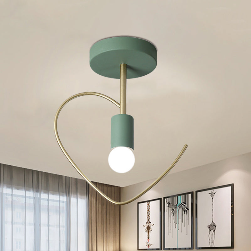 Star/Loving Heart Frame Semi Flush Macaron Iron 1-Light Grey/White/Green Finish Close to Ceiling Lighting for Hallway