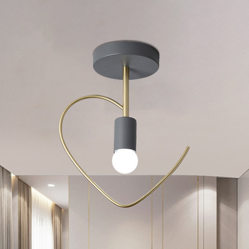 Star/Loving Heart Frame Semi Flush Macaron Iron Finanza grigia/bianca/verde vicino all'illuminazione del soffitto per il corridoio