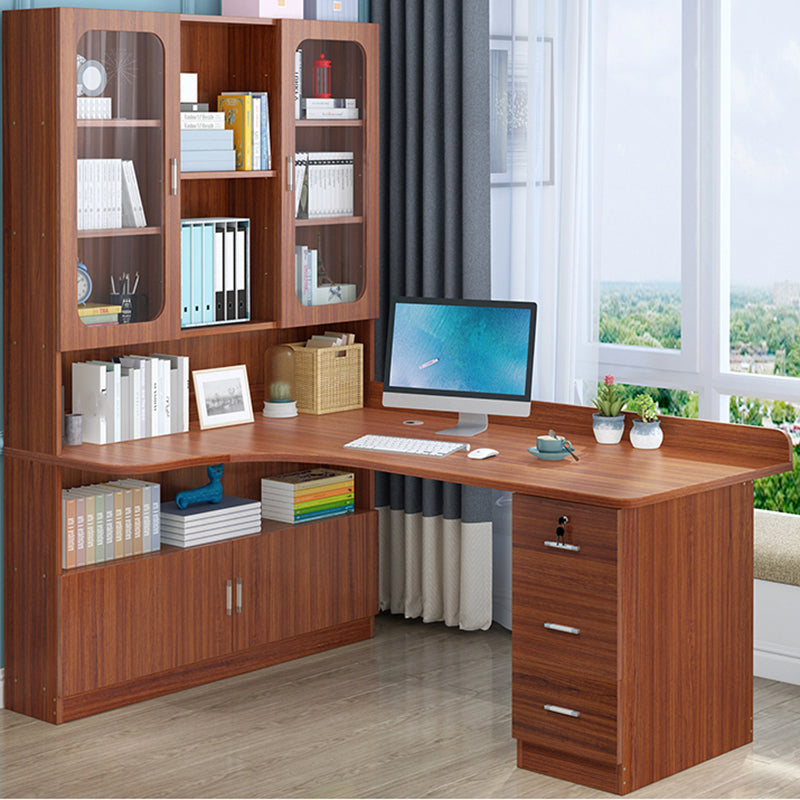 Irregular Shaped Office Laptop Table Wood Writing Desk with 3-Drawers for Home