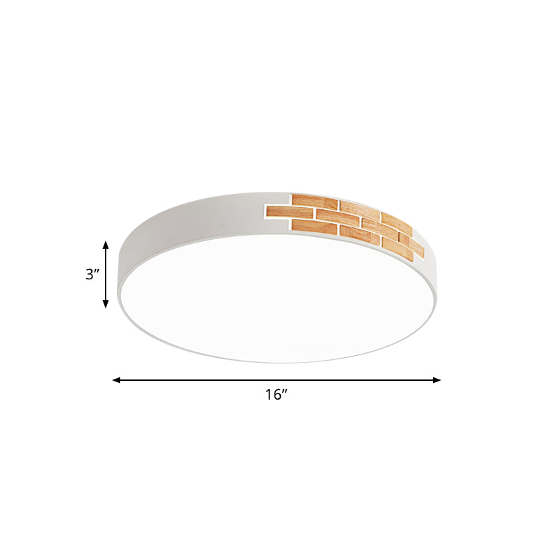 Runde Deckenleuchte aus Weiß und Holz, minimalistische LED-Einbauleuchte aus Metall, 16"/19,5"/23,5" Durchmesser