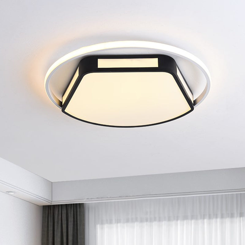 Éclairage encastré de plafond rond/carré de 16 po/19,5 po de largeur à LED métallique minimaliste pour chambre à coucher en blanc et noir