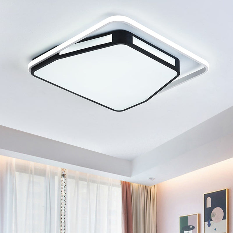 Éclairage encastré de plafond rond/carré de 16 po/19,5 po de largeur à LED métallique minimaliste pour chambre à coucher en blanc et noir