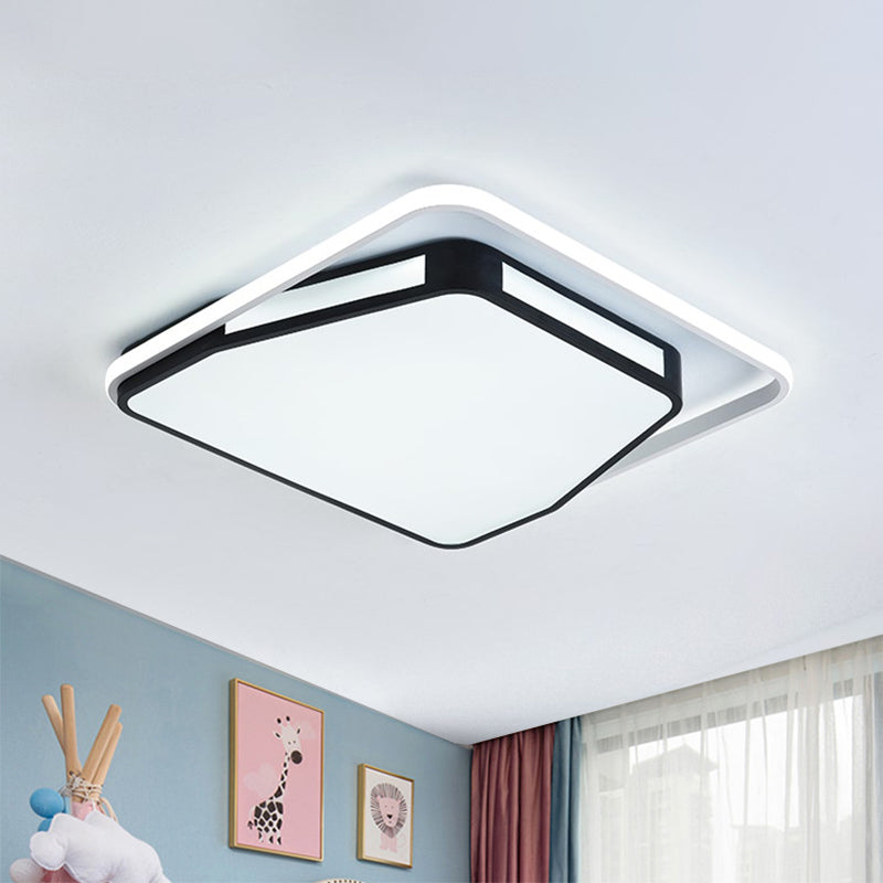 Éclairage encastré de plafond rond/carré de 16 po/19,5 po de largeur à LED métallique minimaliste pour chambre à coucher en blanc et noir