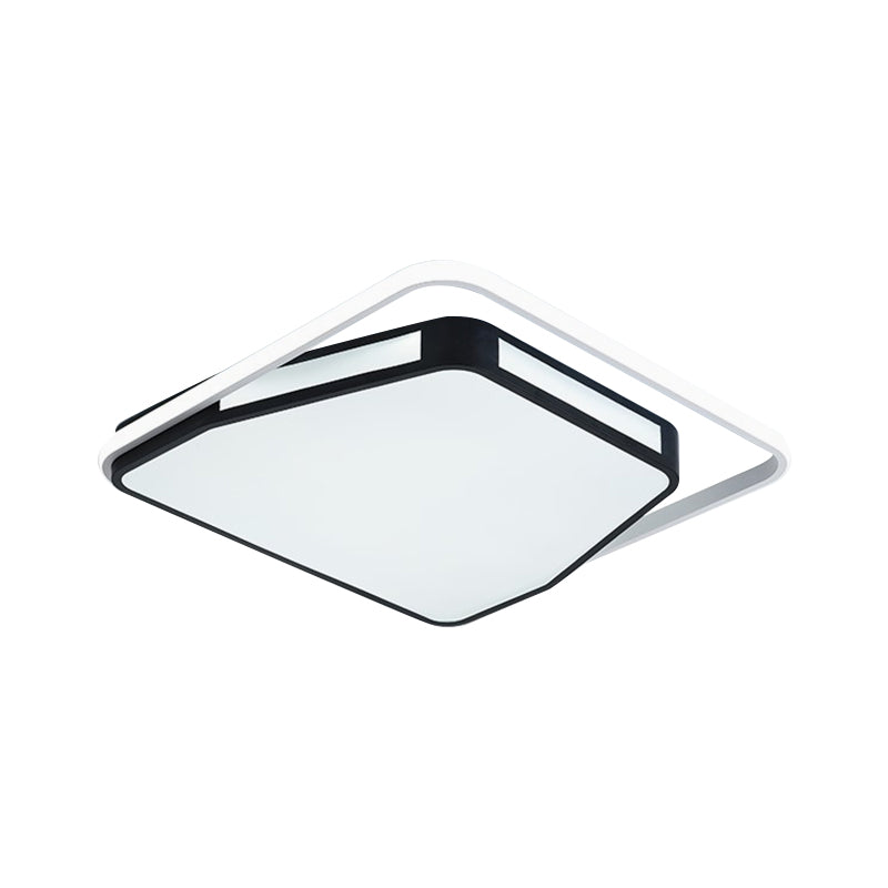 Éclairage encastré de plafond rond/carré de 16 po/19,5 po de largeur à LED métallique minimaliste pour chambre à coucher en blanc et noir