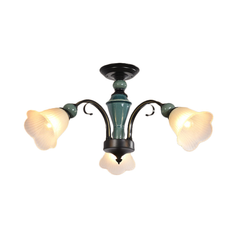 Petal Living Room Semi Flush Mount Light Rural Style 3/5/6 Lights Black Finish Ceiling Lighting with Swooping Arm