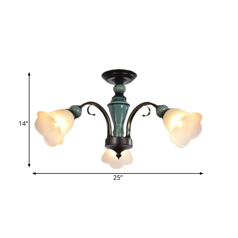 Petal Living Room Semi Flush Mount Light Rural Style 3/5/6 Lights Black Finish Ceiling Lighting with Swooping Arm