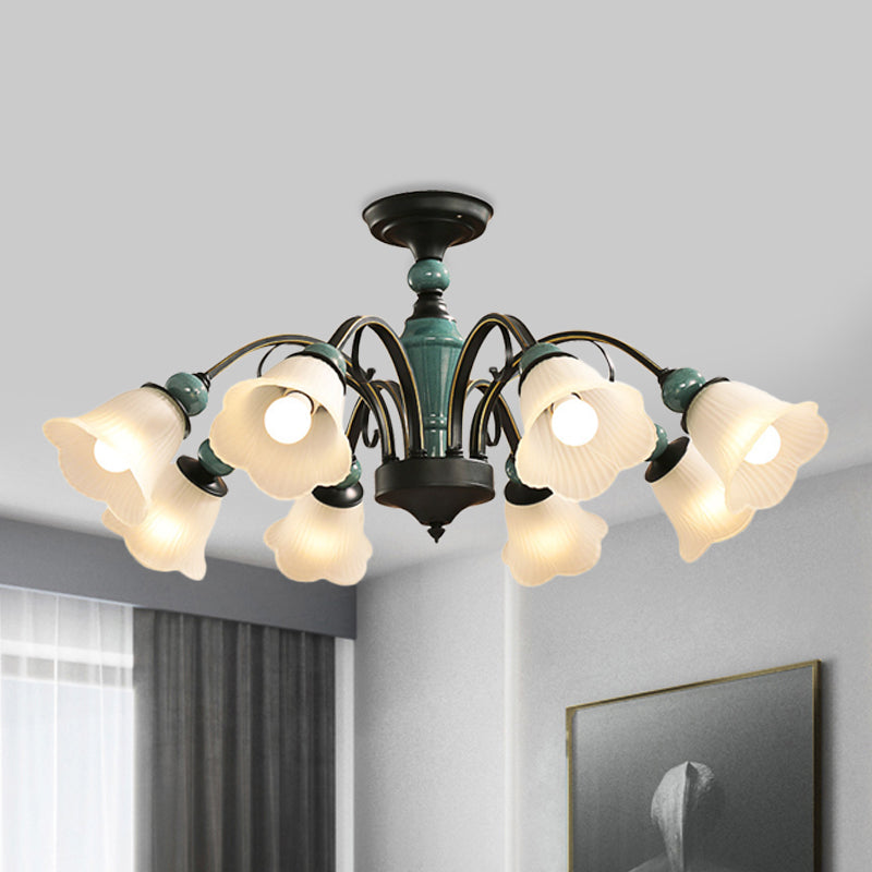 Petal Living Room Semi Flush Mount Light Rural Style 3/5/6 Lights Black Finish Ceiling Lighting with Swooping Arm