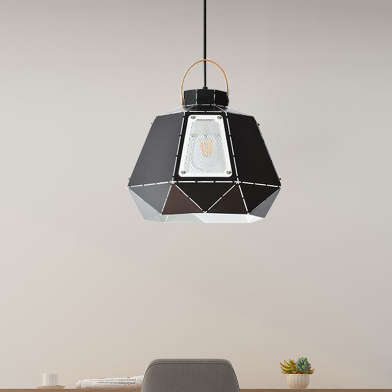 IJzeren lasergesneden kettel hanger lamp macaron 1-licht zwart/grijs/blauwe suspensie-verlichting met gaasscherm