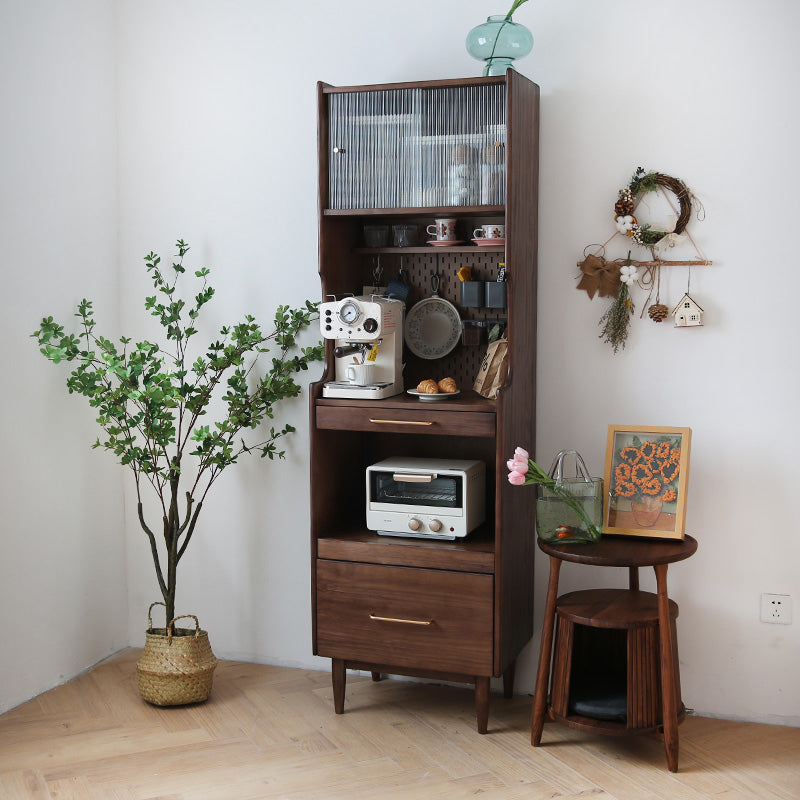 Traditional Glass Doors Solid Wood Storage Cabinet for Dining Room