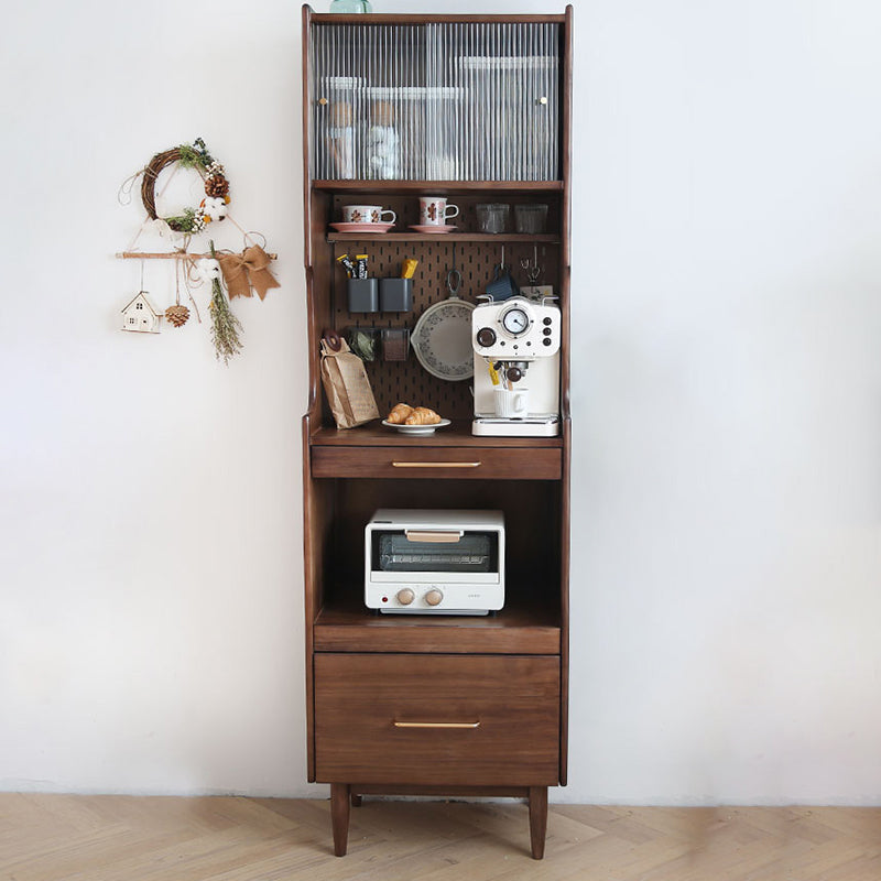 Traditional Glass Doors Solid Wood Storage Cabinet for Dining Room