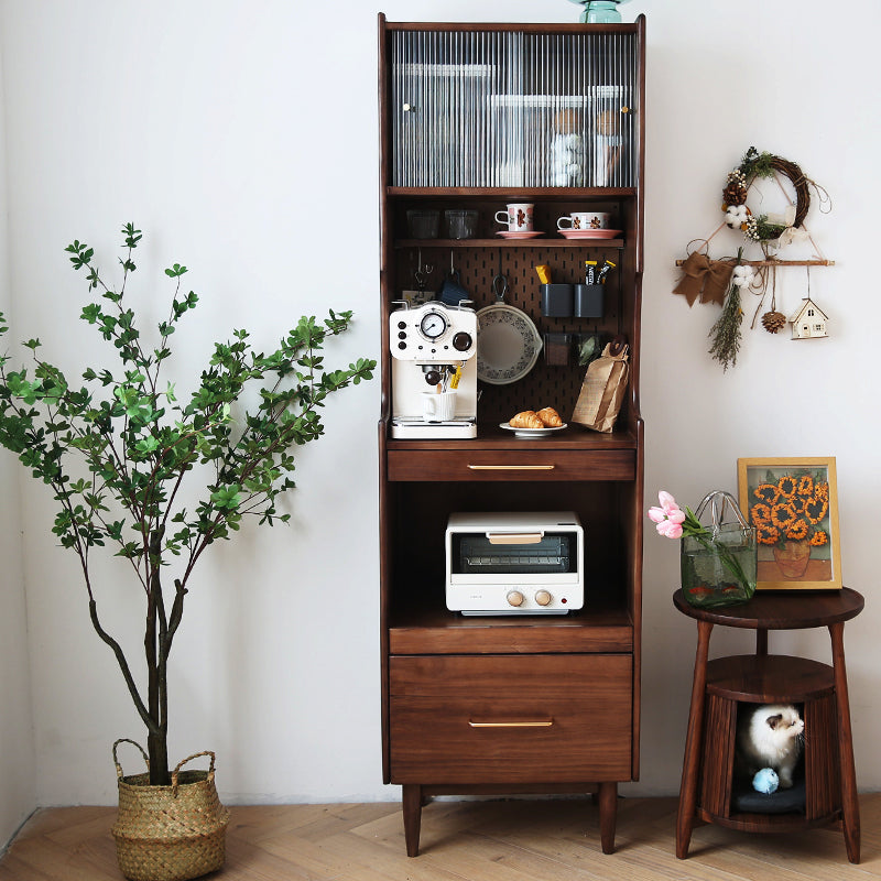 Traditional Glass Doors Solid Wood Storage Cabinet for Dining Room