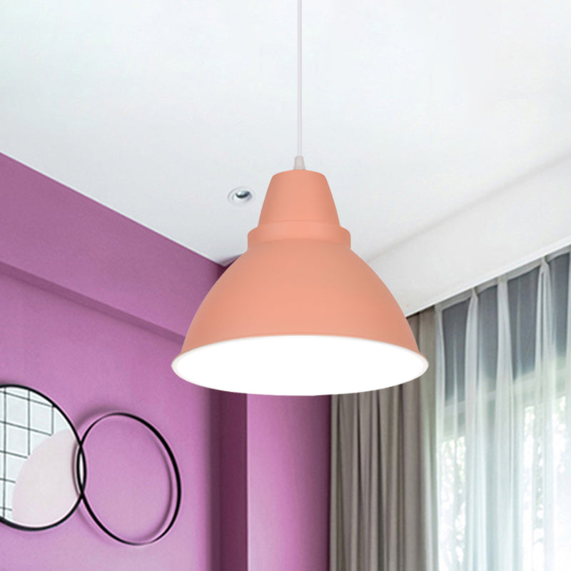 Macaron Funnel Iron Pendant Light 1 Head Ceiling Suspension Lamp in Pink/Purple/Yellow for Dining Room