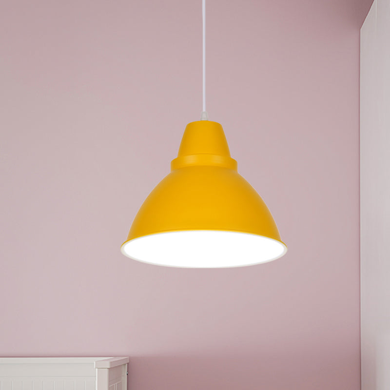 Macaron Funnel Iron Pendant Light 1 Head Ceiling Suspension Lamp in Pink/Purple/Yellow for Dining Room