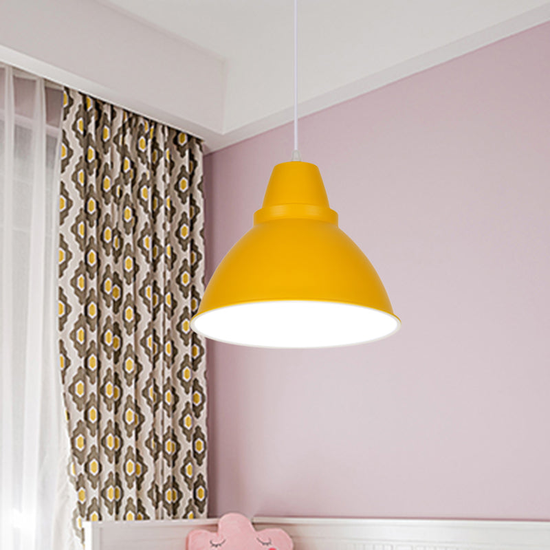 Macaron Funnel Iron Pendant Light 1 Head Ceiling Suspension Lamp in Pink/Purple/Yellow for Dining Room