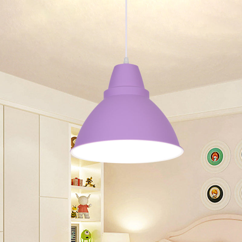 Macaron Funnel Iron Pendant Light 1 Head Ceiling Suspension Lamp in Pink/Purple/Yellow for Dining Room