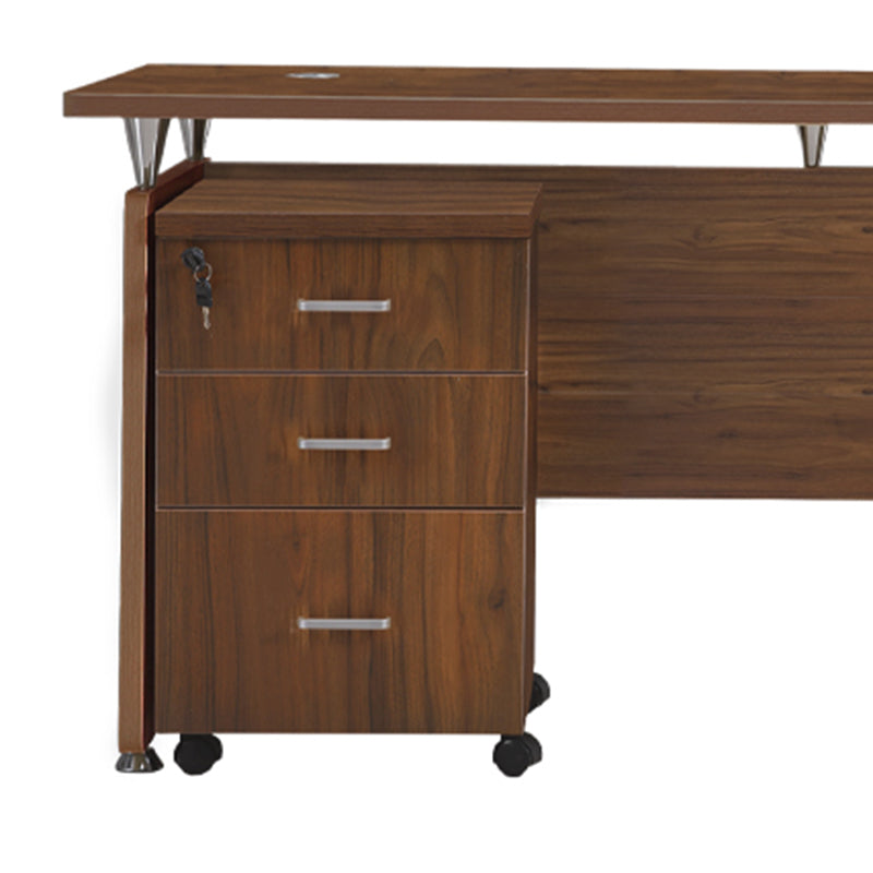 Rectangular Shaped Office Desk Wood with 0/3 Drawers in Natural/Brown