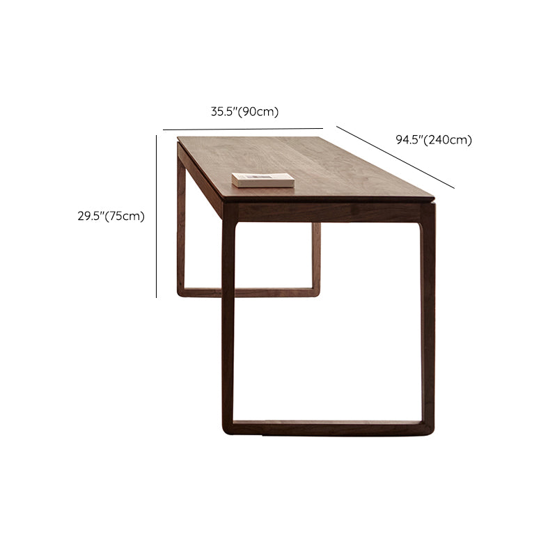 Rectangular Shaped Office Writing Desk Solid Wood in Brown with 2 Legs