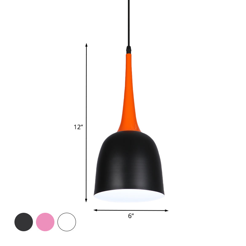 Black/White/Pink Bell Pendulum Light Macaron Iron Single Down Lighting Colgante con agarre de naranja Tapered