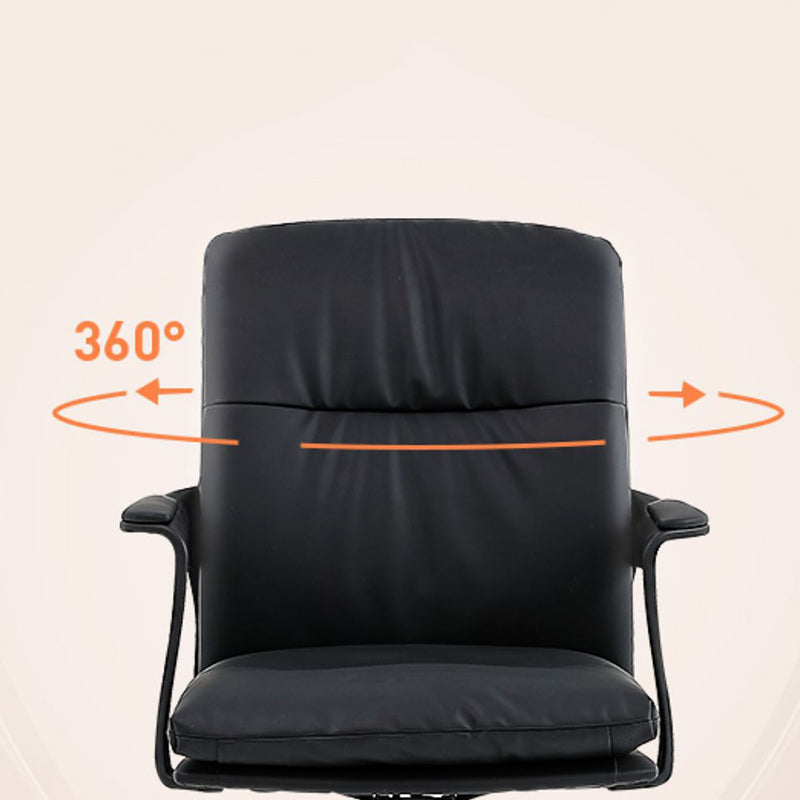 Black Modern Leather Office Chair Adjustable Seat Height Fixed Arms with Wheels