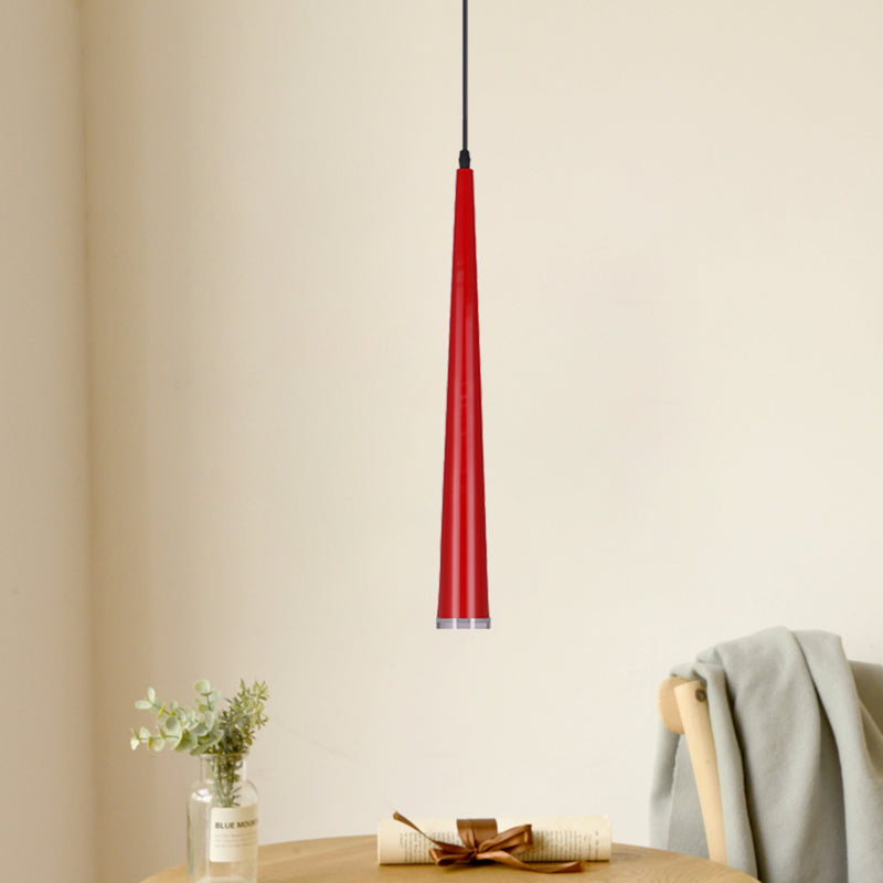 Taps toelopende mini -hangende hanger macaron metaal 1 lamp grijs/wit/rood gesuspendeerde verlichtingsarmatuur over tafel