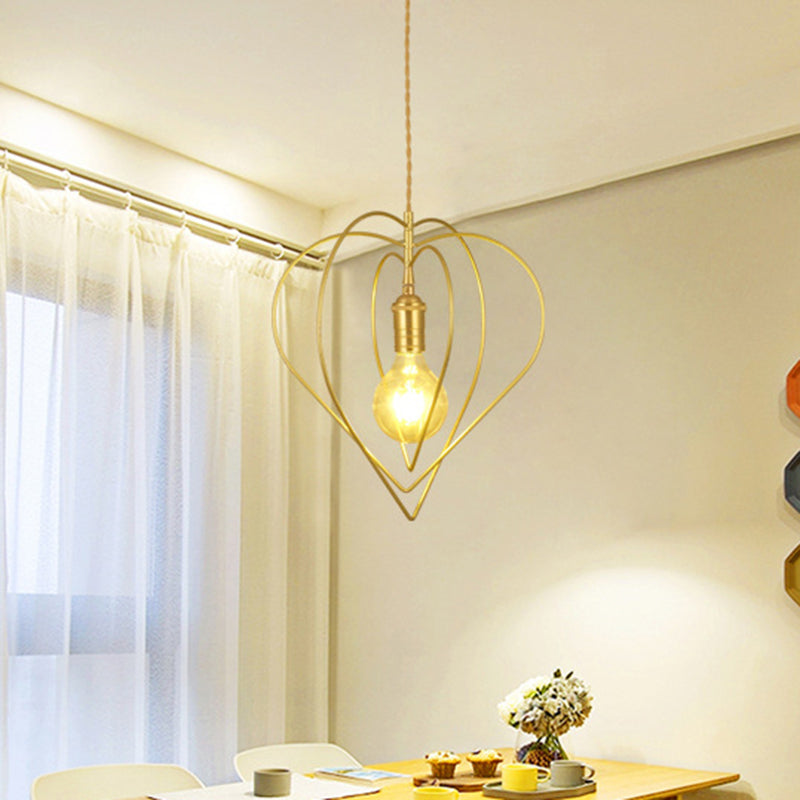 Gold Love Frame Rotatable Pendulum Light Minimalist Single-Bulb Metal Ceiling Pendant Lamp