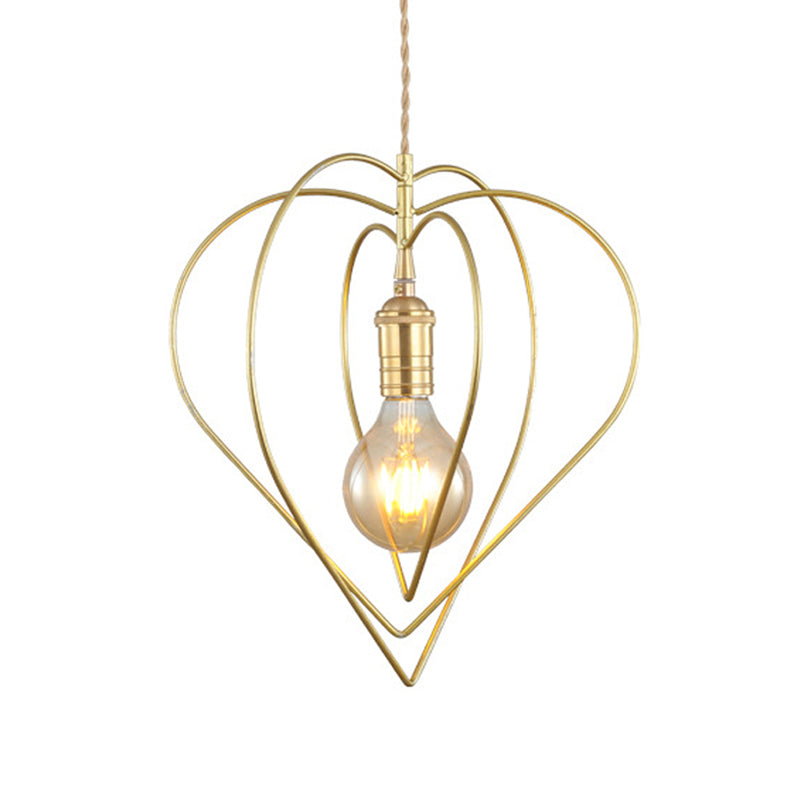 Gold Love Frame Rotatable Pendulum Light Minimalist Single-Bulb Metal Ceiling Pendant Lamp