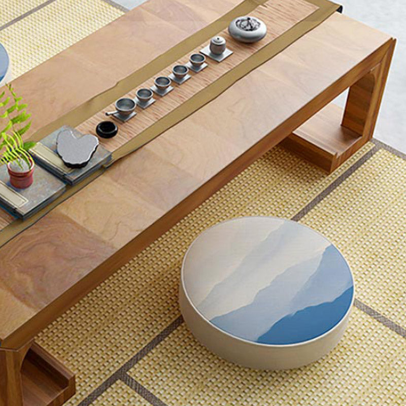 Modern Pouf Ottoman Cotton Upholstered Landscape Painting Round Ottoman