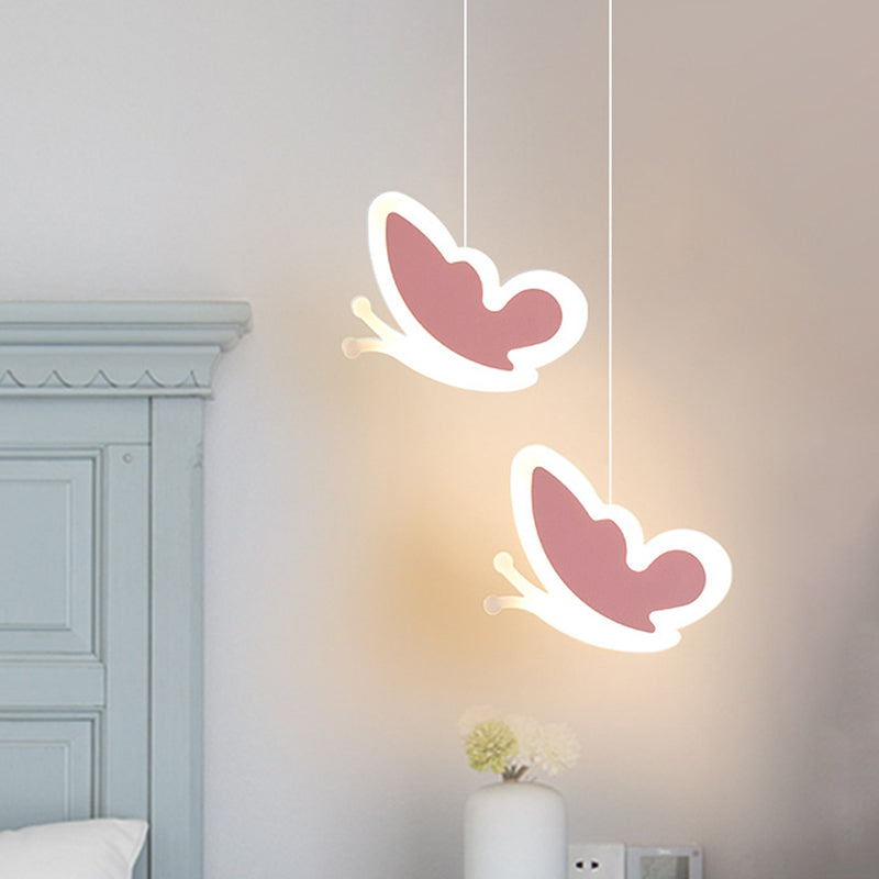 Kids LED Hanging Light Fixture White/Pink Flower/Loving Heart/Butterfly Mini Suspension Pendant with Acrylic Shade