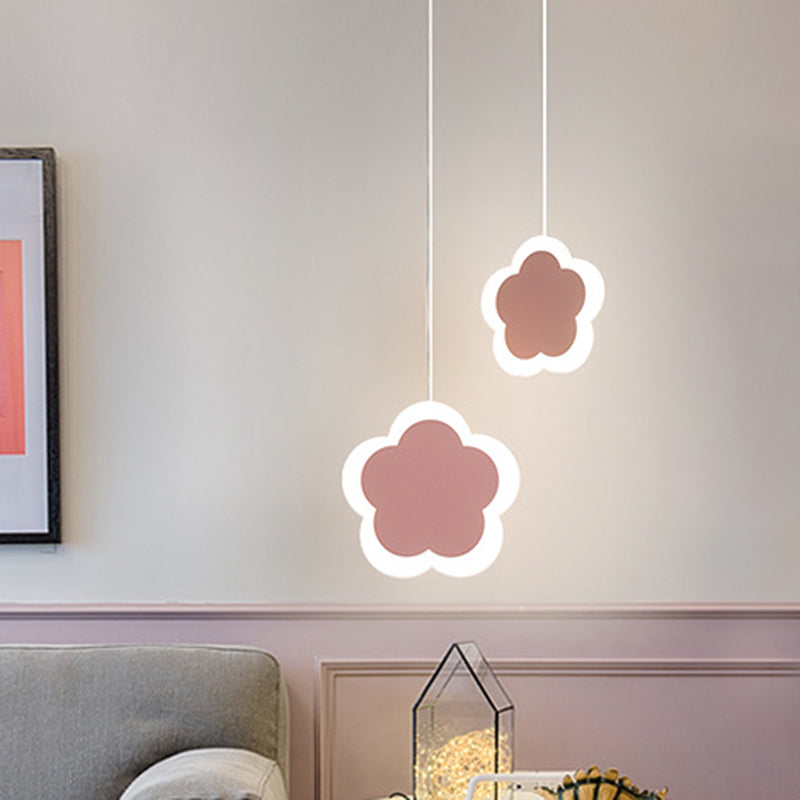 Kids LED Hanging Light Fixture White/Pink Flower/Loving Heart/Butterfly Mini Suspension Pendant with Acrylic Shade