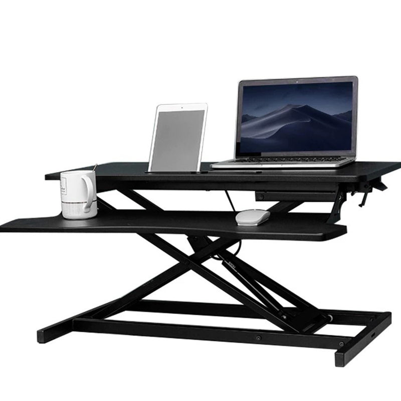 Rectangular Shaped Folding Standing Desk Converter Wood with Metal Base