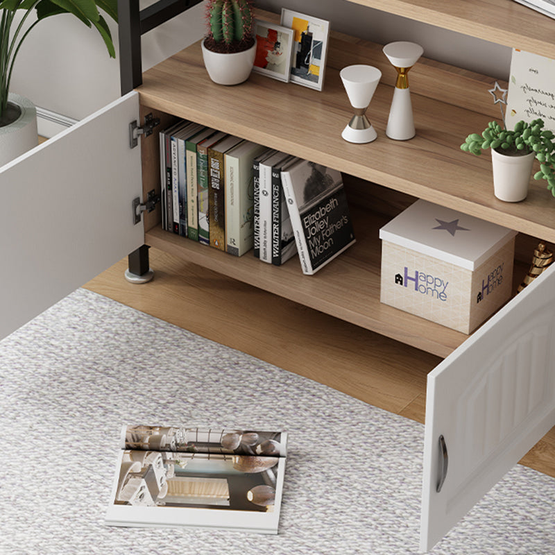 Modern Open Back Shelf Bookcase with Cabinets for Home Office