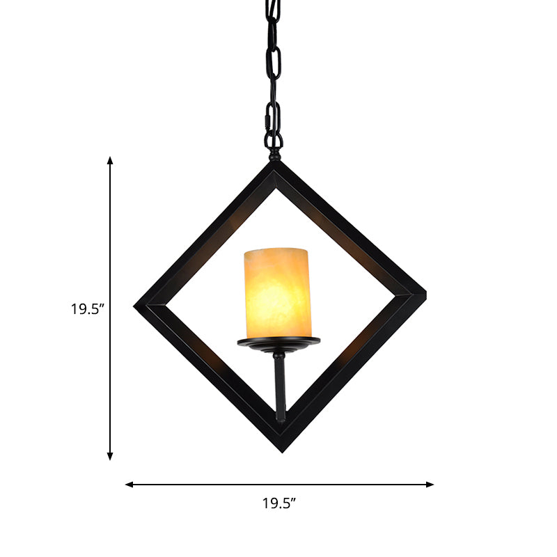 1 kit de luz colgante de metal ligero Farmhouse de acabado negro cuadrado colgante de comedor con tono de dolomita de cilindro