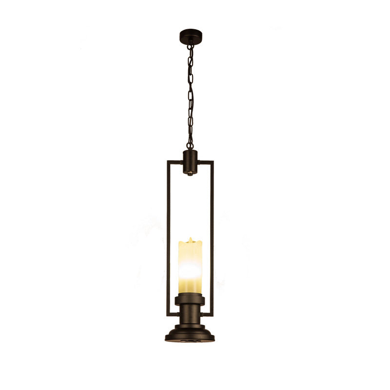 Candle Restaurant Suspension Light Vintage Resin 1 Head Black Pendant Lamp Fixture with Rectangle Frame