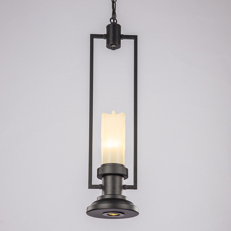 Candle Restaurant Suspension Light Vintage Resin 1 Head Black Pendant Lamp Fixture with Rectangle Frame