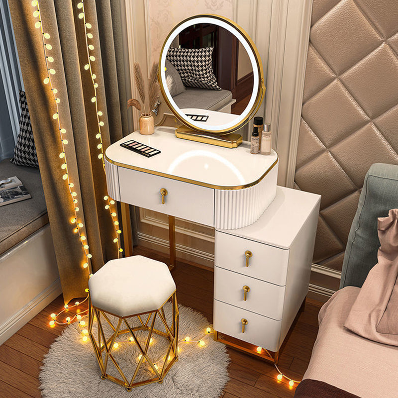 Glam Wooden Bedroom Lighted Mirror with Drawer Makeup Vanity Desk